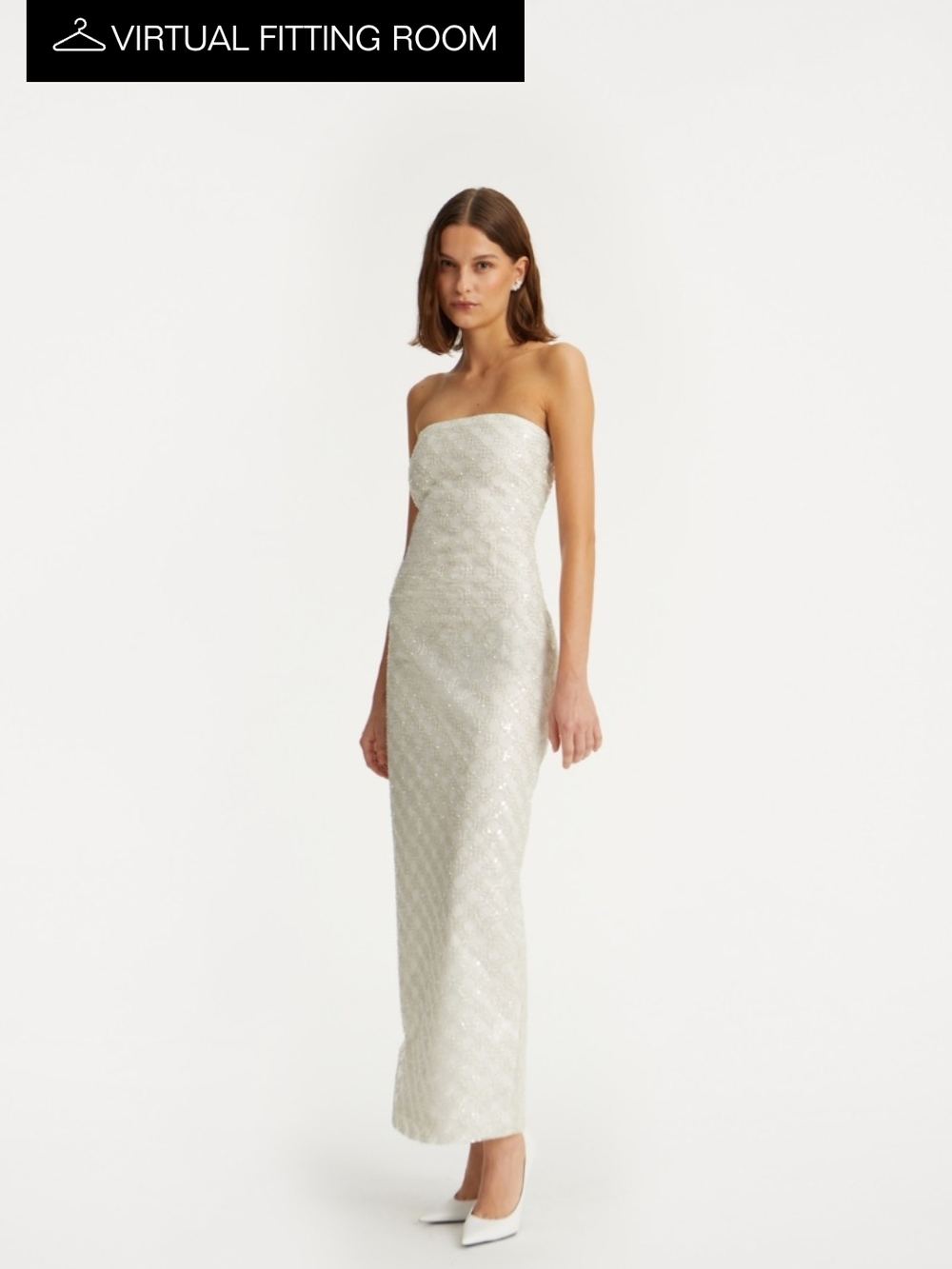 Beaded Maxi Tube Dress Creme White